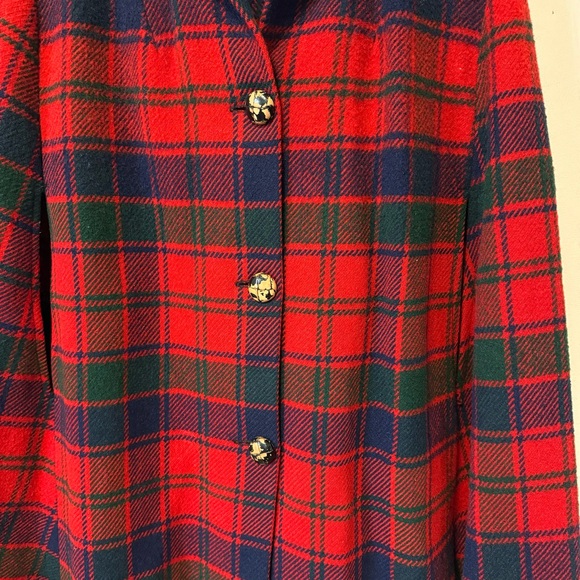 Vintage Red Plaid Wool Poncho Blanket Fringe Cape Shawl Coat Festive One Size - Picture 5 of 13